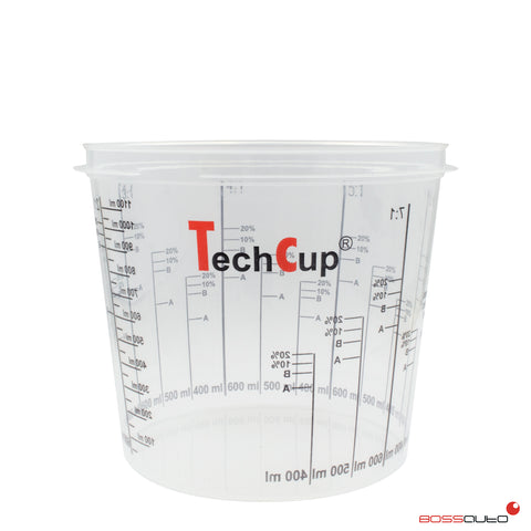 Godet de mélange et couvercle reutilisable et calibré TechCup 1400 ml.